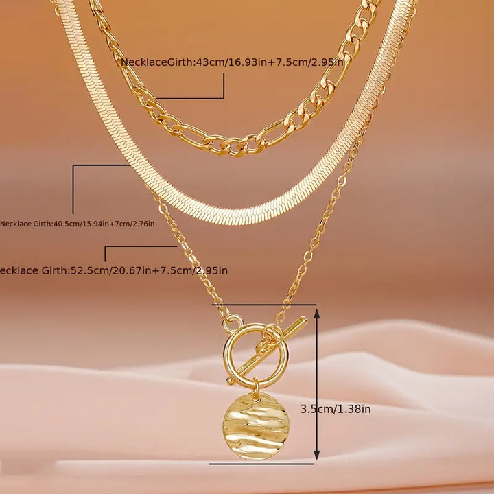 Savira Colar em Camadas com Pingentes em Forma de Moeda com Textura | Dourado