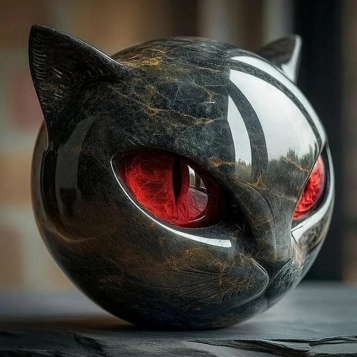 NyxCharm | Escultura de Cabeça de Gato Preto Místico