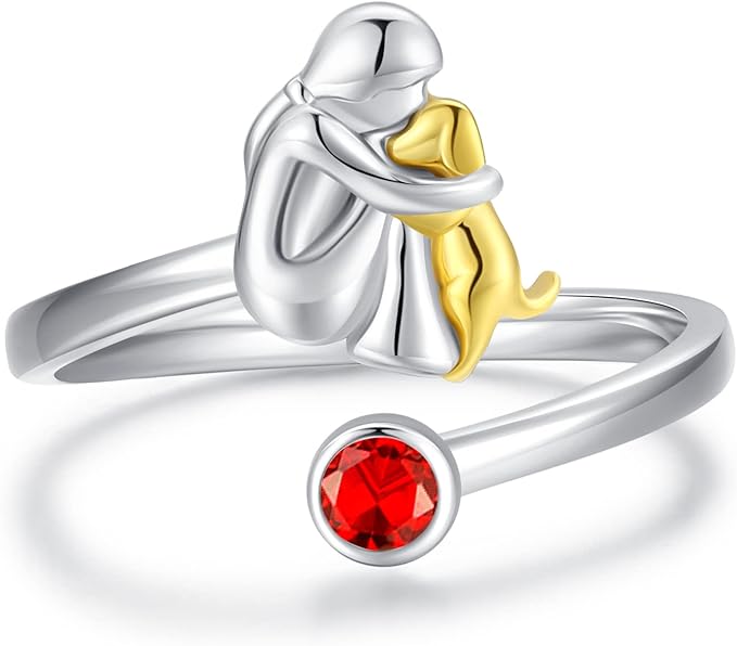 Anel ajustável para cachorro com figura de menina feito de prata