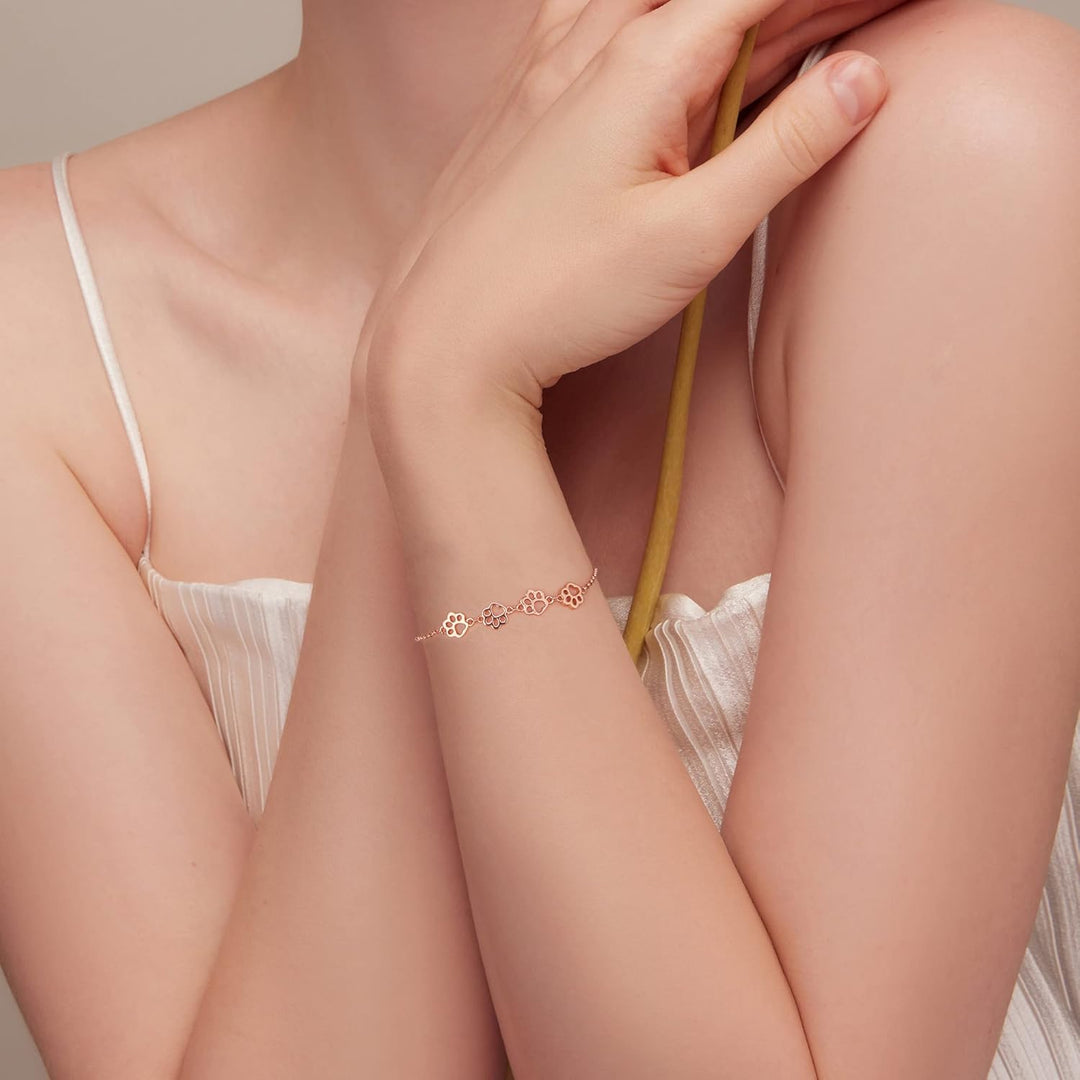 Pulseira ajustável de prata de lei com pegada de pata de cachorro