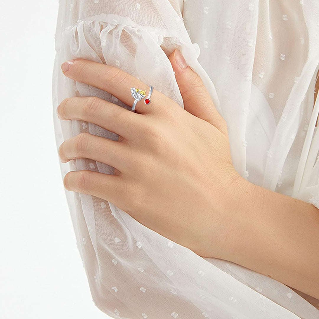 Anel ajustável para cachorro com figura de menina feito de prata