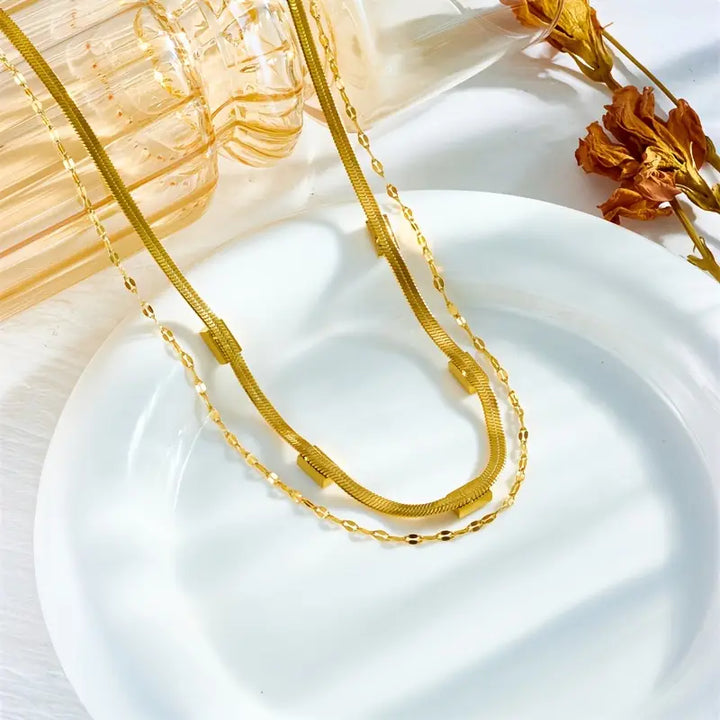 Sorella Gem Colar Retro de Duas Camadas | Ouro