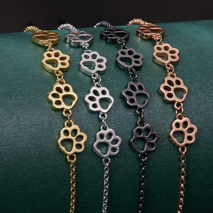 Pulseira ajustável de prata de lei com pegada de pata de cachorro