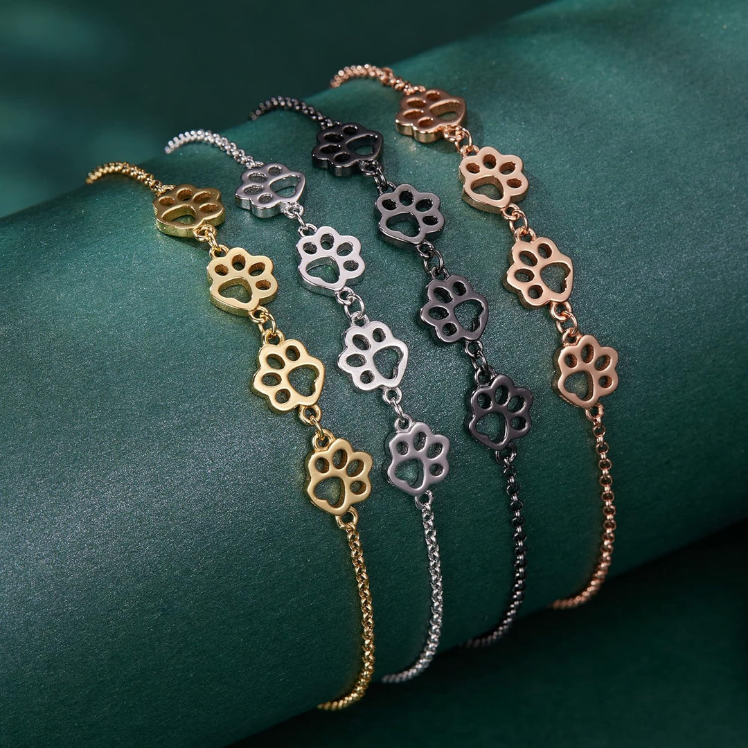 Pulseira ajustável de prata de lei com pegada de pata de cachorro