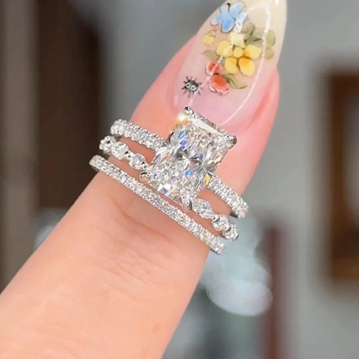 Jaily conjunto de alianças de casamento de 3 peças | ouro branco