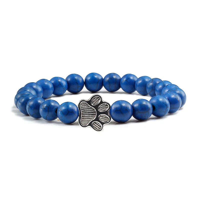 Pulseira de Pedra Natural com Pingente de Patinha – Pulseira de Miçangas Elástica para Homens e Mulheres