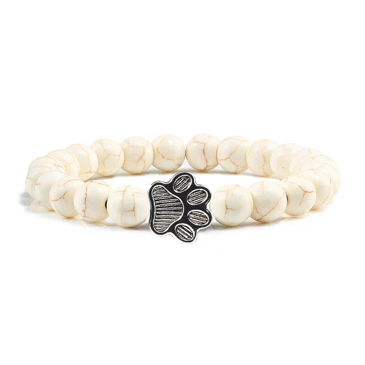 Pulseira de Pedra Natural com Pingente de Patinha – Pulseira de Miçangas Elástica para Homens e Mulheres