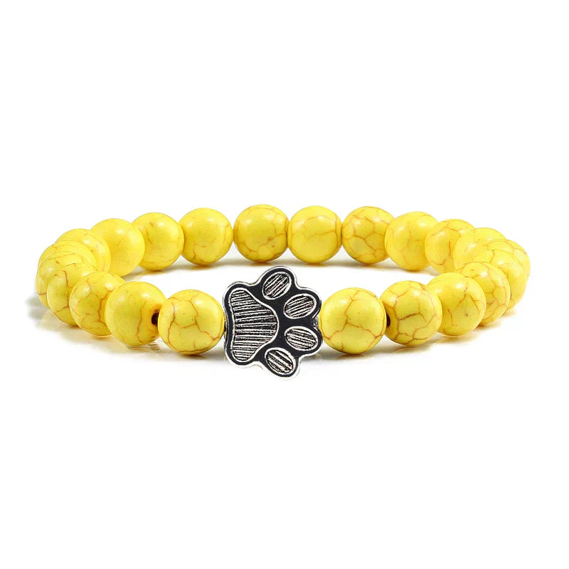 Pulseira de Pedra Natural com Pingente de Patinha – Pulseira de Miçangas Elástica para Homens e Mulheres