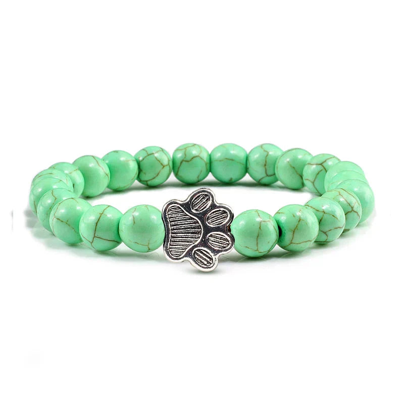 Pulseira de Pedra Natural com Pingente de Patinha – Pulseira de Miçangas Elástica para Homens e Mulheres