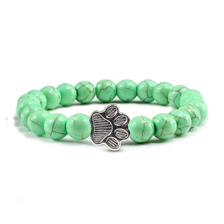 Pulseira de Pedra Natural com Pingente de Patinha – Pulseira de Miçangas Elástica para Homens e Mulheres