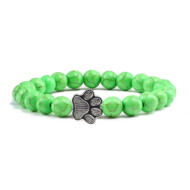 Pulseira de Pedra Natural com Pingente de Patinha – Pulseira de Miçangas Elástica para Homens e Mulheres
