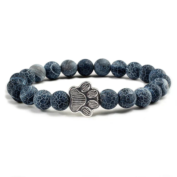 Pulseira de Pedra Natural com Pingente de Patinha – Pulseira de Miçangas Elástica para Homens e Mulheres
