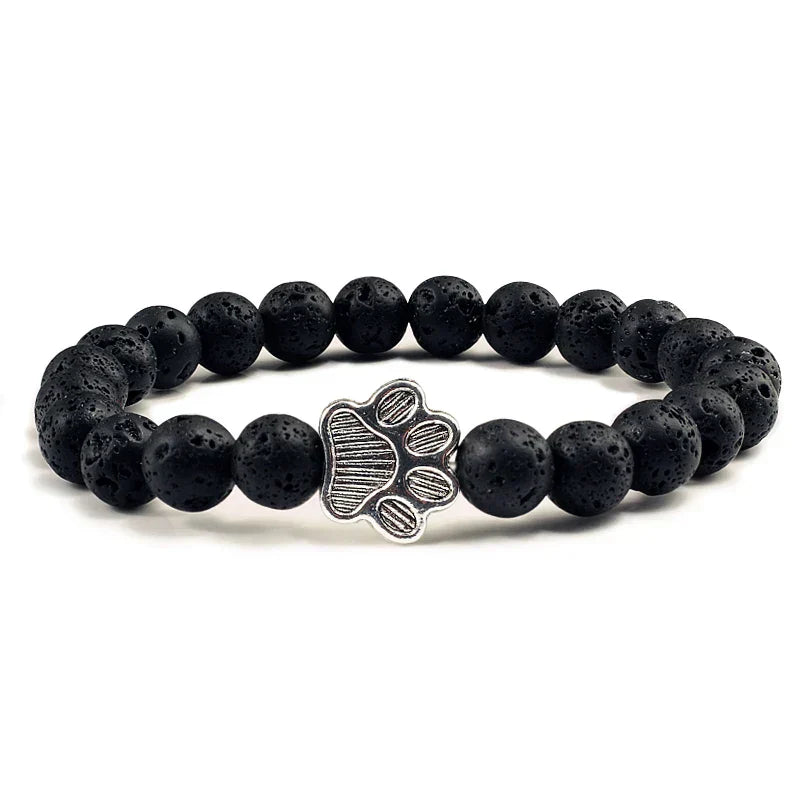 Pulseira de Pedra Natural com Pingente de Patinha – Pulseira de Miçangas Elástica para Homens e Mulheres