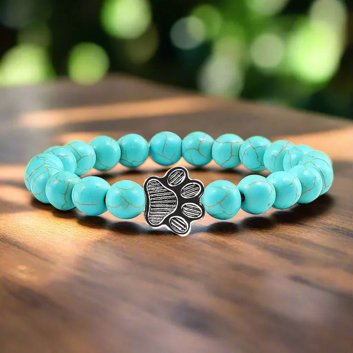 Pulseira de Pedra Natural com Pingente de Patinha – Pulseira de Miçangas Elástica para Homens e Mulheres