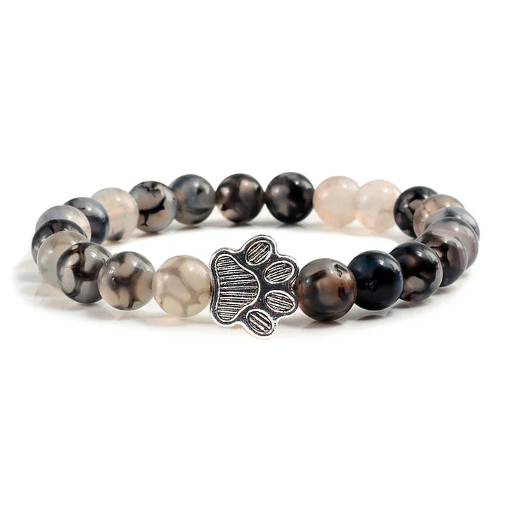 Pulseira de Pedra Natural com Pingente de Patinha – Pulseira de Miçangas Elástica para Homens e Mulheres