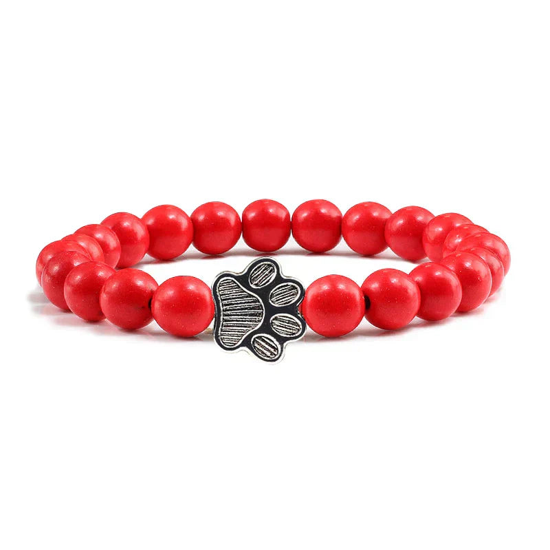 Pulseira de Pedra Natural com Pingente de Patinha – Pulseira de Miçangas Elástica para Homens e Mulheres