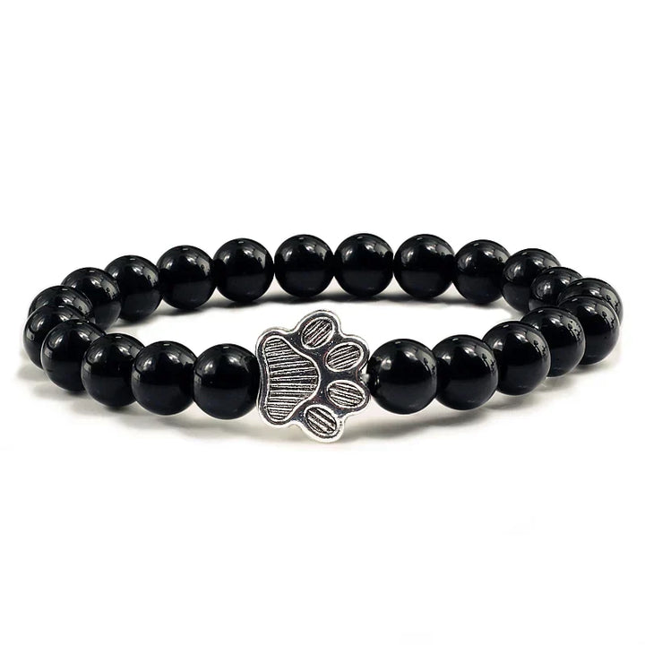 Pulseira de Pedra Natural com Pingente de Patinha – Pulseira de Miçangas Elástica para Homens e Mulheres