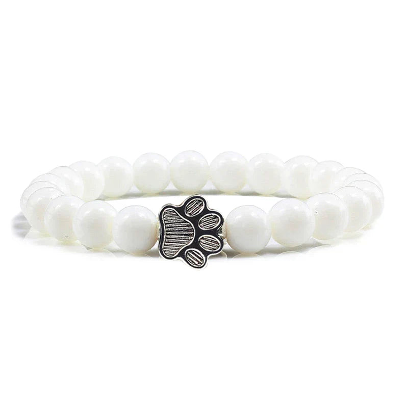 Pulseira de Pedra Natural com Pingente de Patinha – Pulseira de Miçangas Elástica para Homens e Mulheres