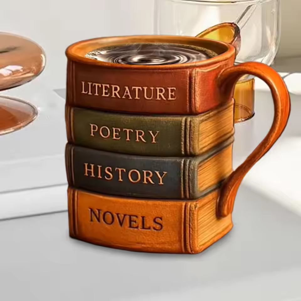 Café de Biblioteca Artesanal BookLover’s Haven – Caneca de Café 3D