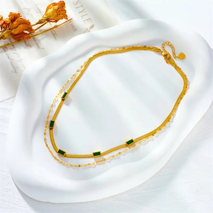 Sorella Gem Colar Retro de Duas Camadas | Ouro