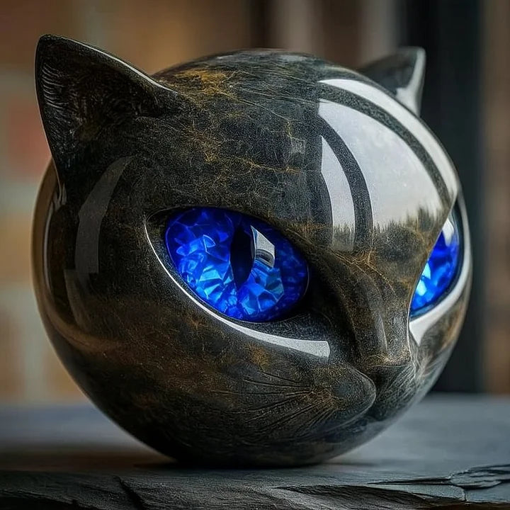 NyxCharm | Escultura de Cabeça de Gato Preto Místico